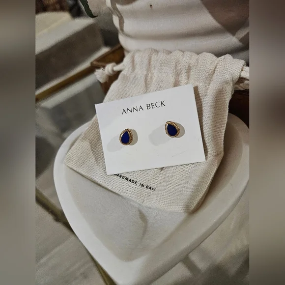 Anna Beck Gold Teardrop Earrings with Blue Lapis Stone - Picture 3 of 4